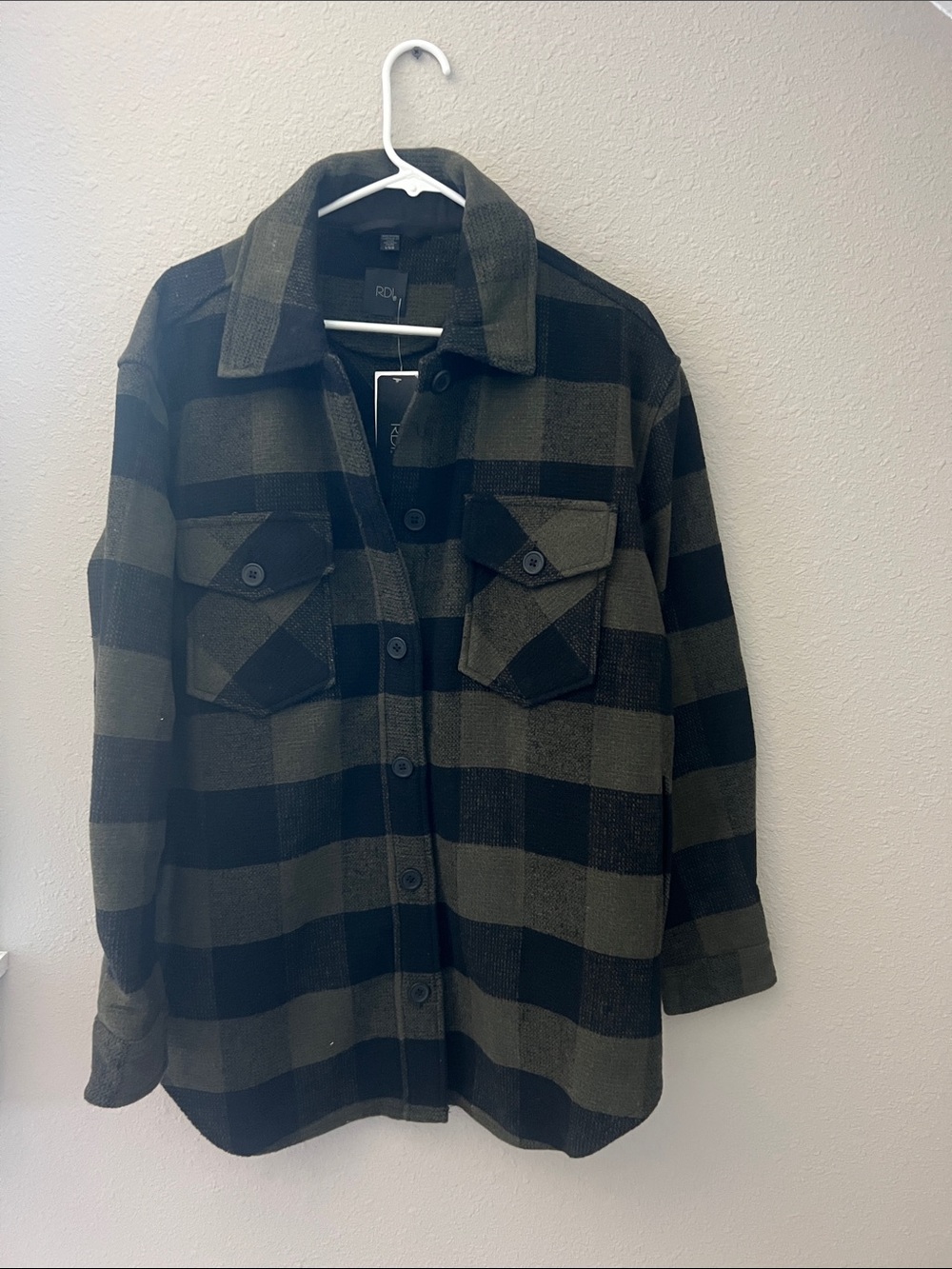 RDI Black and Green Plaid Lightweight Shirt Jacket